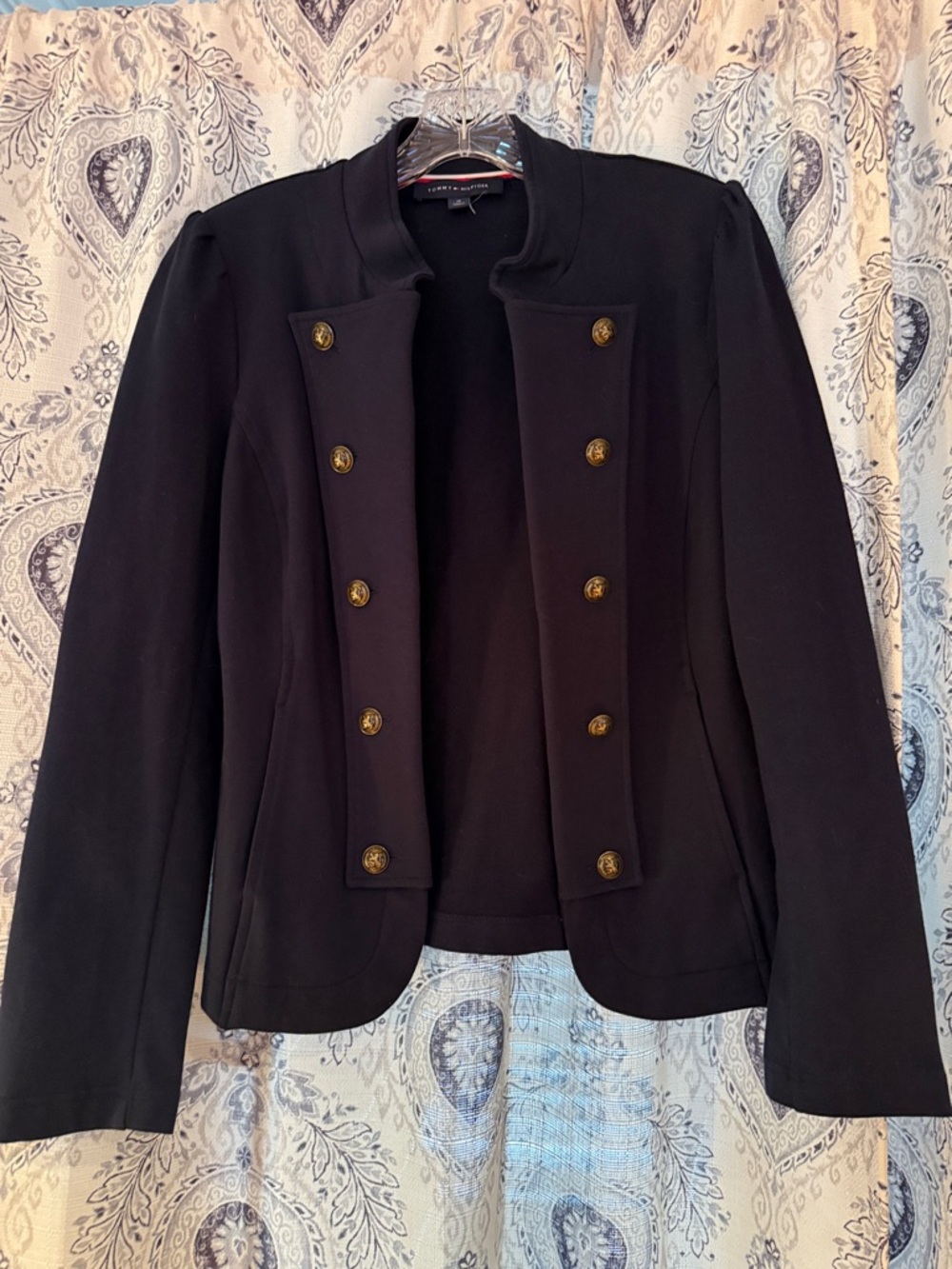 Tommy Hilfiger Black Double-Breasted Military-Style Blazer